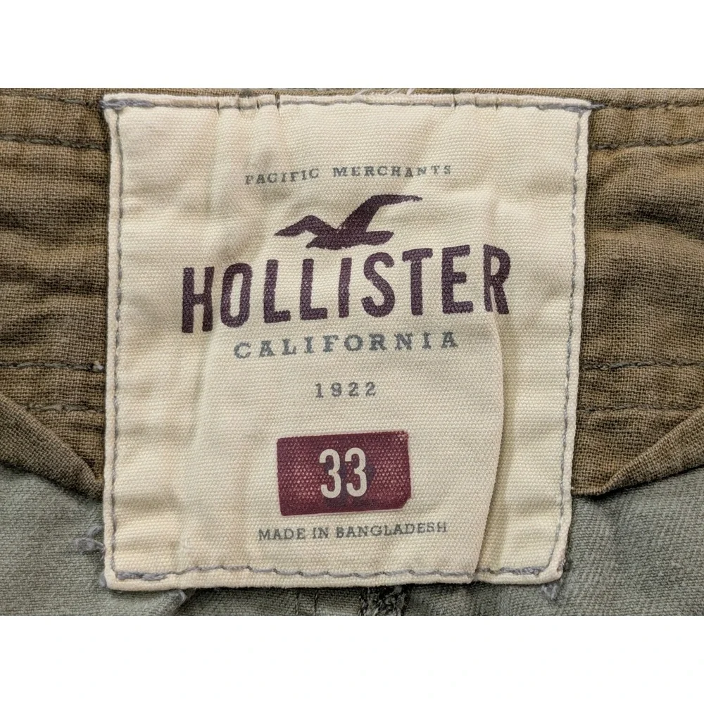 Hollister Mens Cargo Shorts Size 33 Olive Green Distressed Cotton Utility 1922